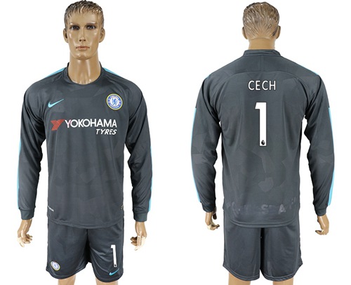 Chelsea #1 Cech Sec Away Long Sleeves Soccer Club Jersey